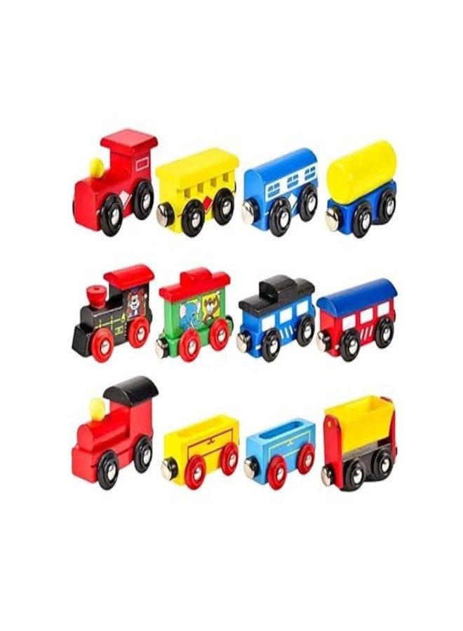 SubiMouIQ 4 PCS Wooden Train Cars, Train Toys Magnetic Set Includes 4 Compartments and Engine, Toy Train Sets for Kids Toddler Boys and Girls, Best Birthday Gift for Kids - Image 1